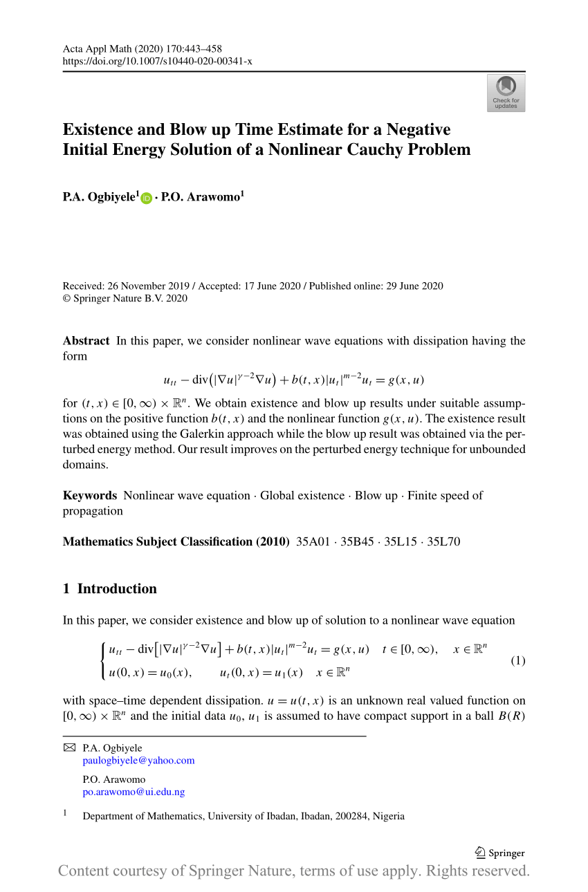Existence And Blow Up Time Estimate For A Negative Initial Energy Solution Of A Nonlinear Cauchy Problem Request Pdf