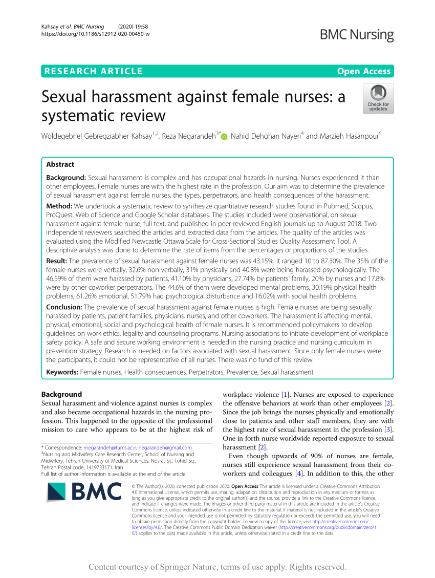 PDF Sexual harassment against female nurses a systematic review