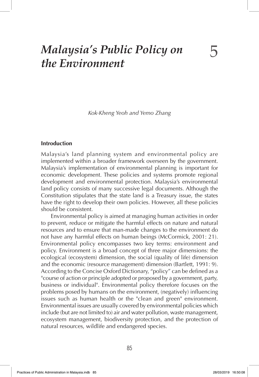 Pdf Malaysia S Public Policy On The Environment