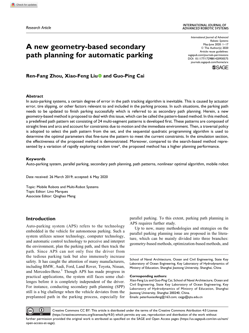 Pdf A New Geometry Based Secondary Path Planning For Automatic Parking
