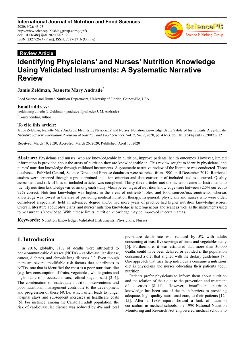 PDF) Identifying Physicians' and Nurses' Nutrition Knowledge Using ...