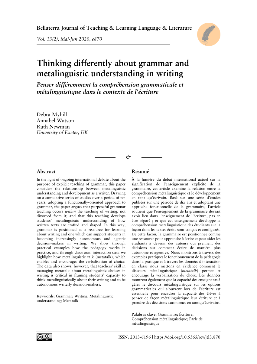 PDF) Thinking differently about grammar and metalinguistic ...