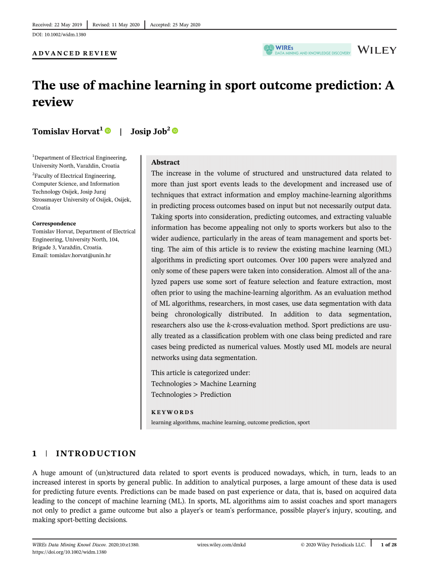 The use of machine learning in sport outcome prediction: A review
