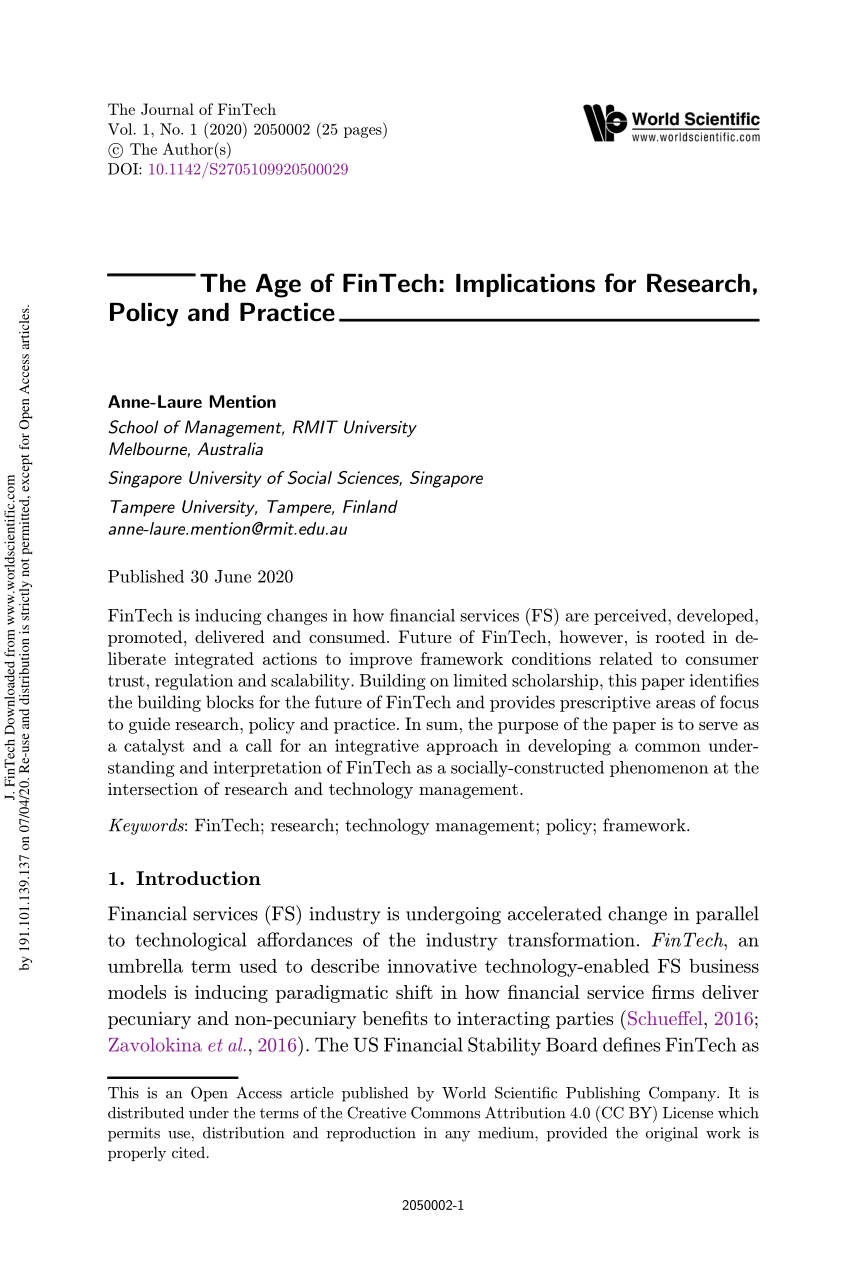 Pdf The Age Of Fintech Implications For Research Policy And Practice