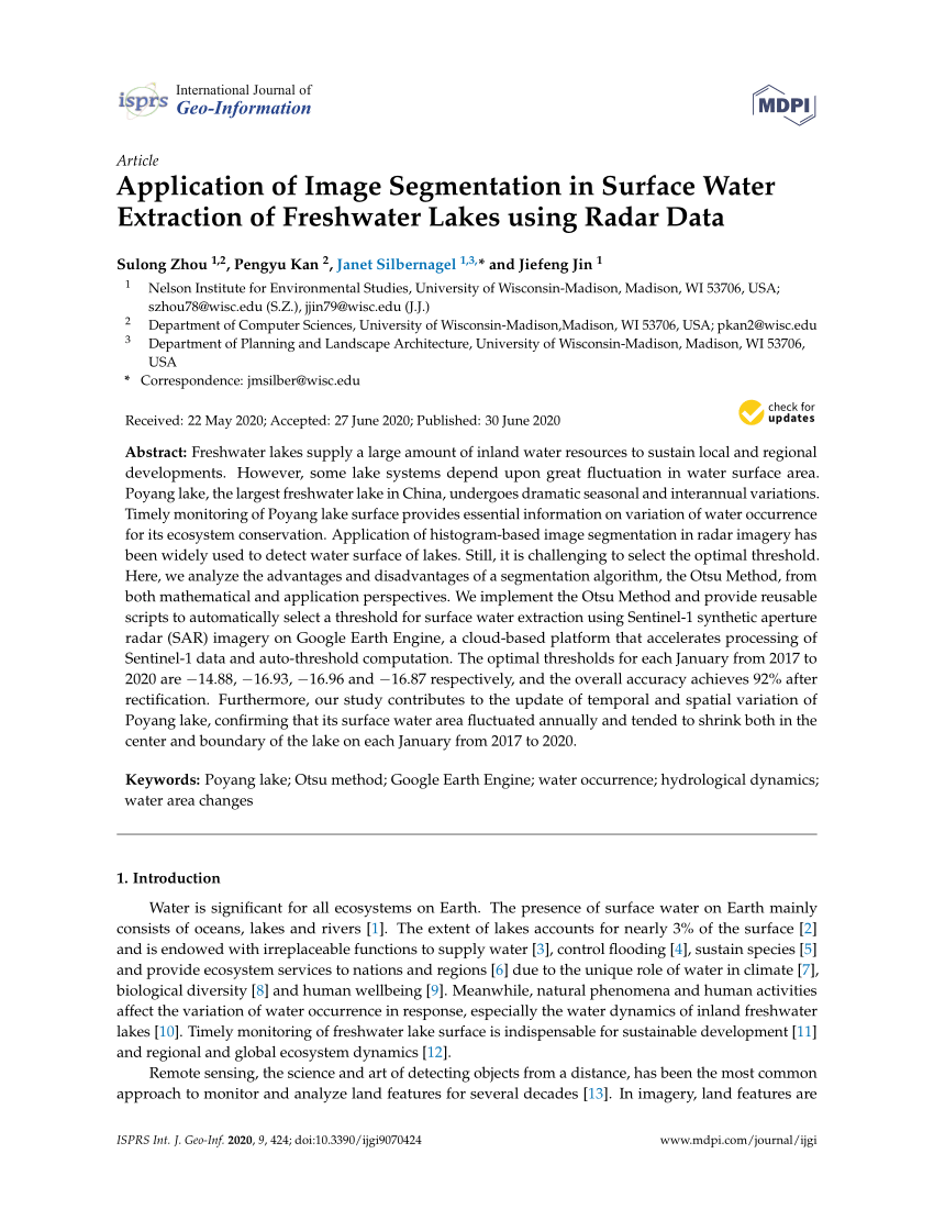 PDF) Application of Image Segmentation in Surface Water Extraction ...
