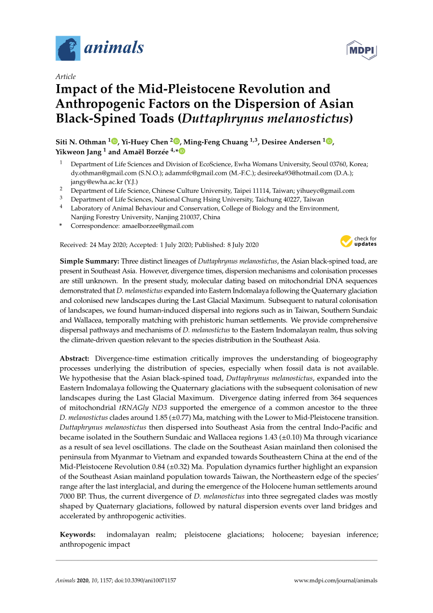 Pdf Impact Of The Mid Pleistocene Revolution And Anthropogenic Factors On The Dispersion Of Asian Black Spined Toads Duttaphrynus Melanostictus