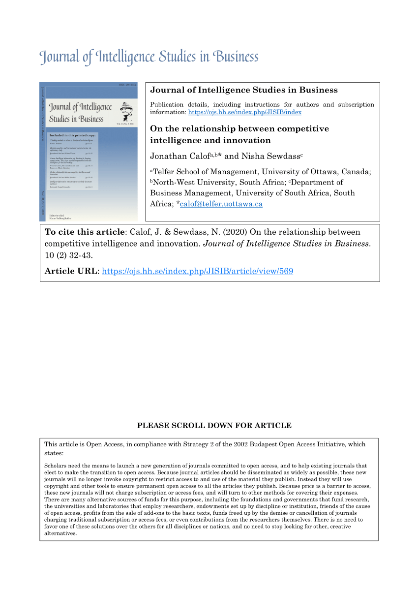 Pdf On The Relationship Between Competitive Intelligence And Innovation