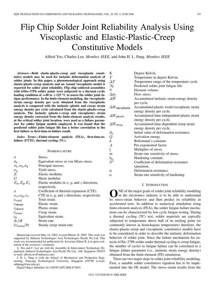 (PDF) Flip chip solder joint reliability analysis using viscoplastic