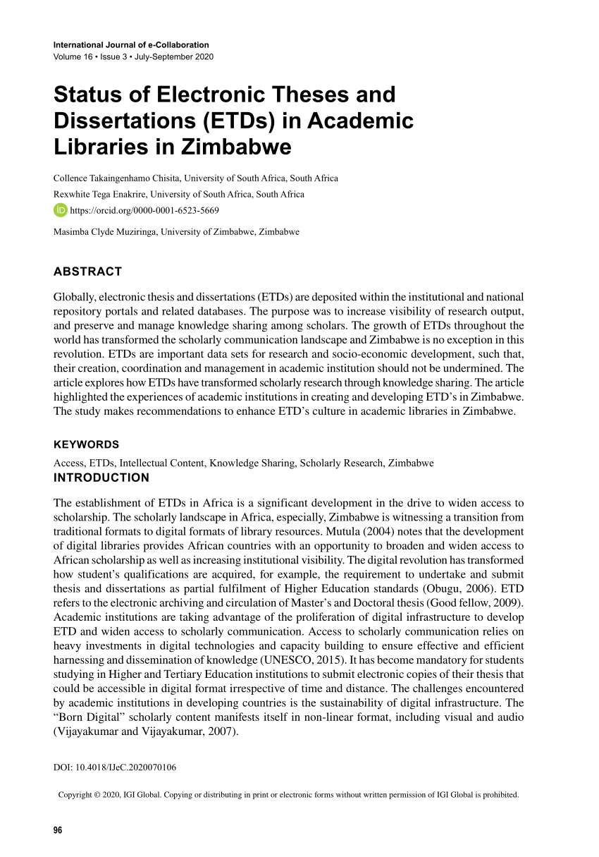 university of zimbabwe dissertations
