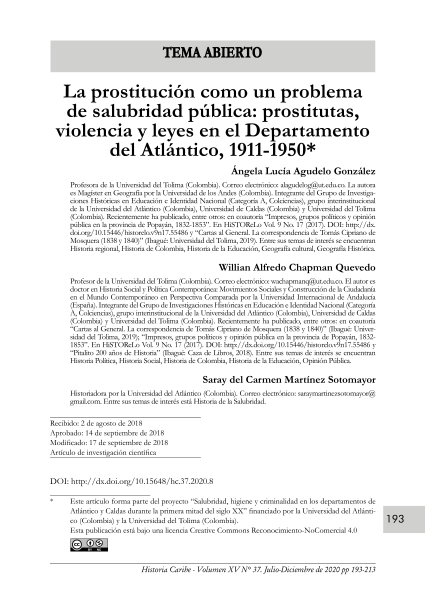 Pdf La Prostitución Como Un Problema De Salubridad Pública Prostitutas Violencia Y Leyes En 4453