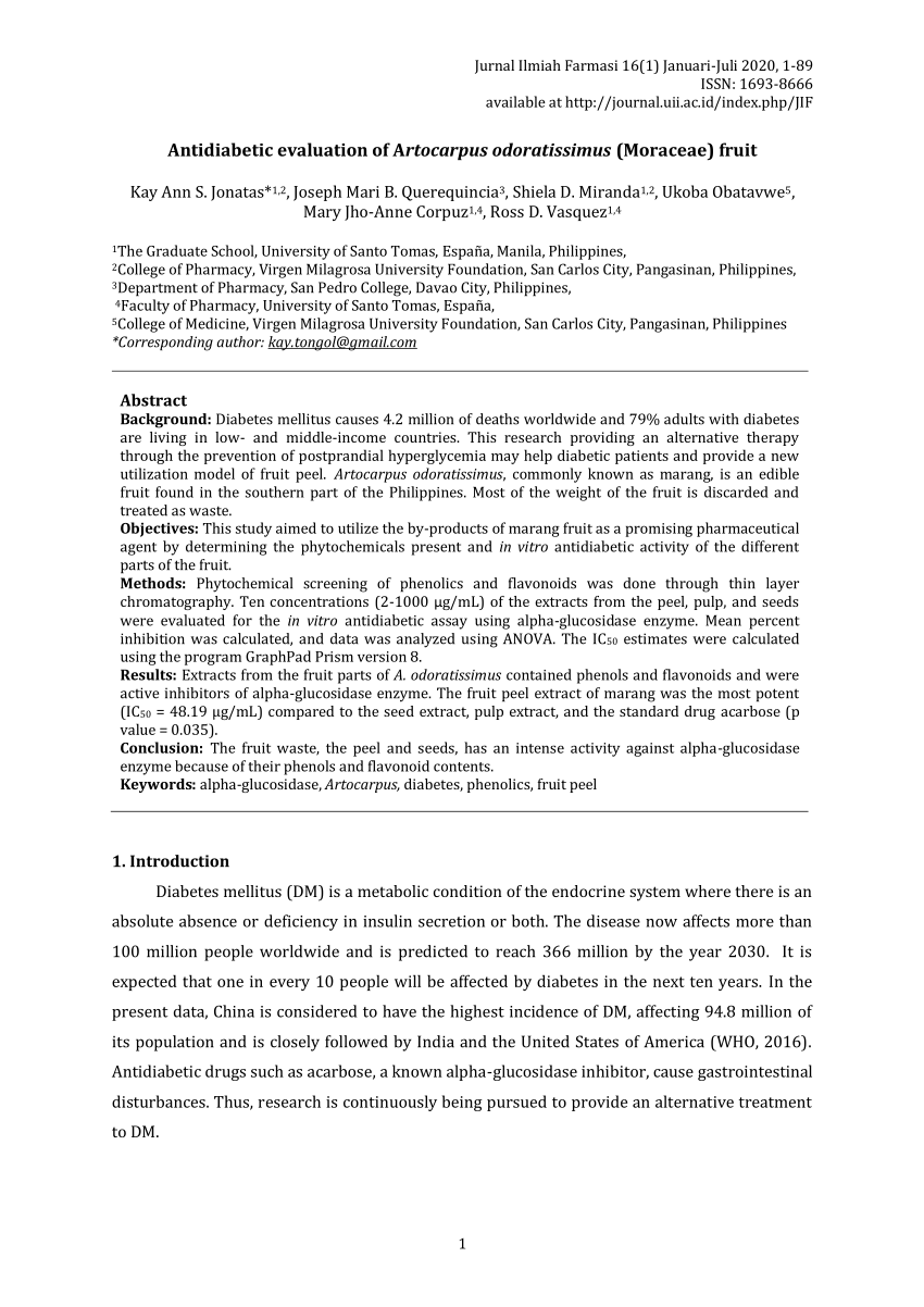 (PDF) Antidiabetic evaluation of Artocarpus odoratissimus (Moraceae) fruit