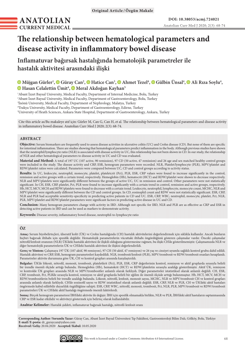 PDF The relationship between hematological parameters and disease  