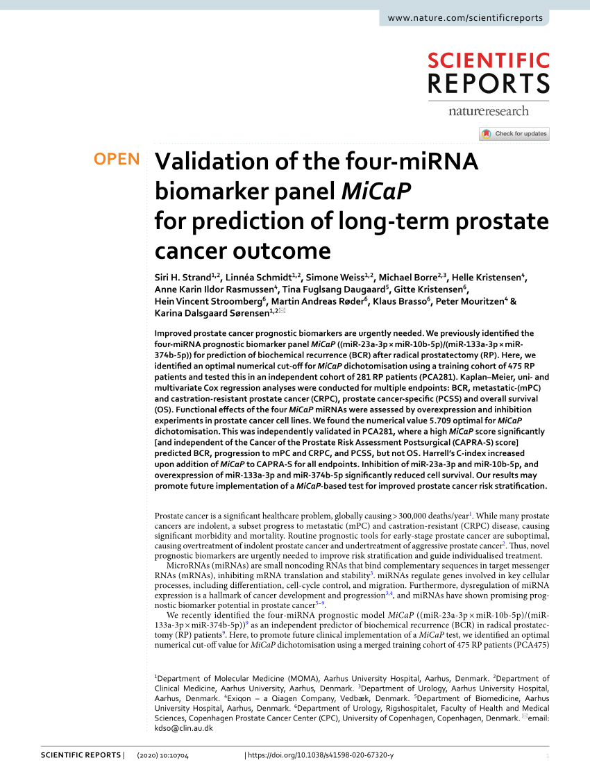 reform fe tæmme PDF) Validation of the four-miRNA biomarker panel MiCaP for prediction of  long-term prostate cancer outcome