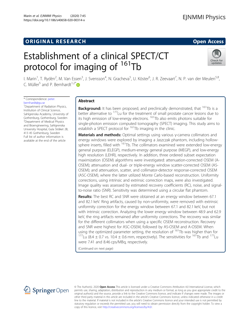 Pdf Establishment Of A Clinical Spect Ct Protocol For Imaging Of 161tb