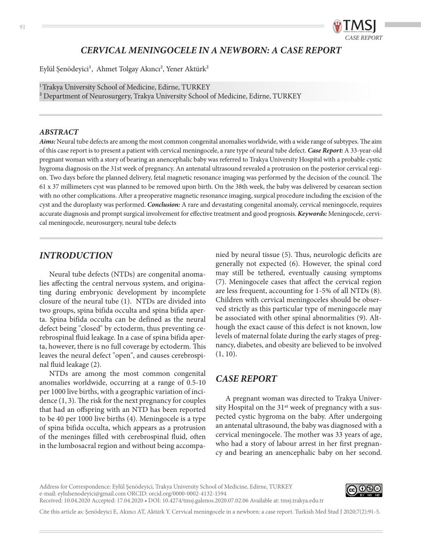 Pdf Cervical Meningocele In A Newborn A Case Report