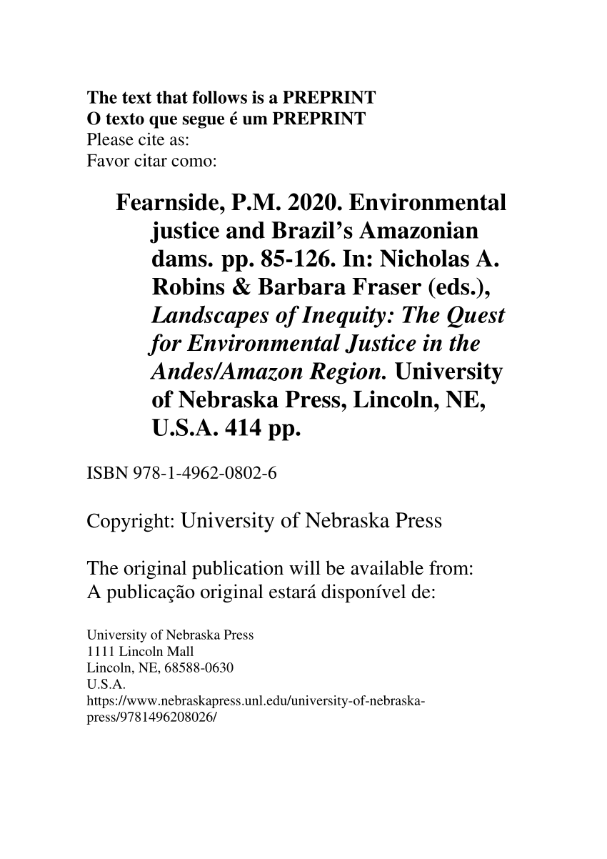 Pdf Environmental Justice And Brazil S Amazonian Dams