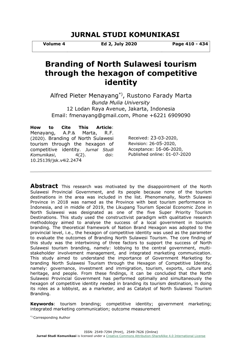 PDF) Branding of North Sulawesi tourism through the hexagon of ...