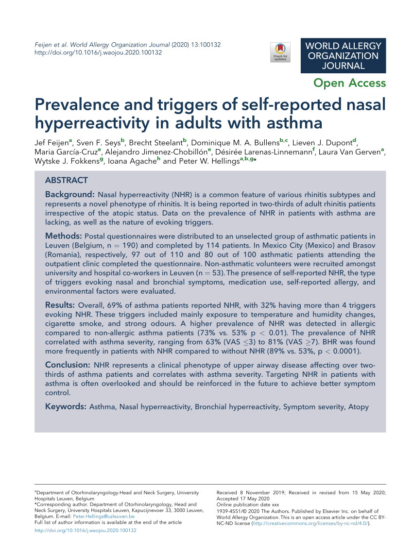 PDF Prevalence and triggers of self reported nasal  