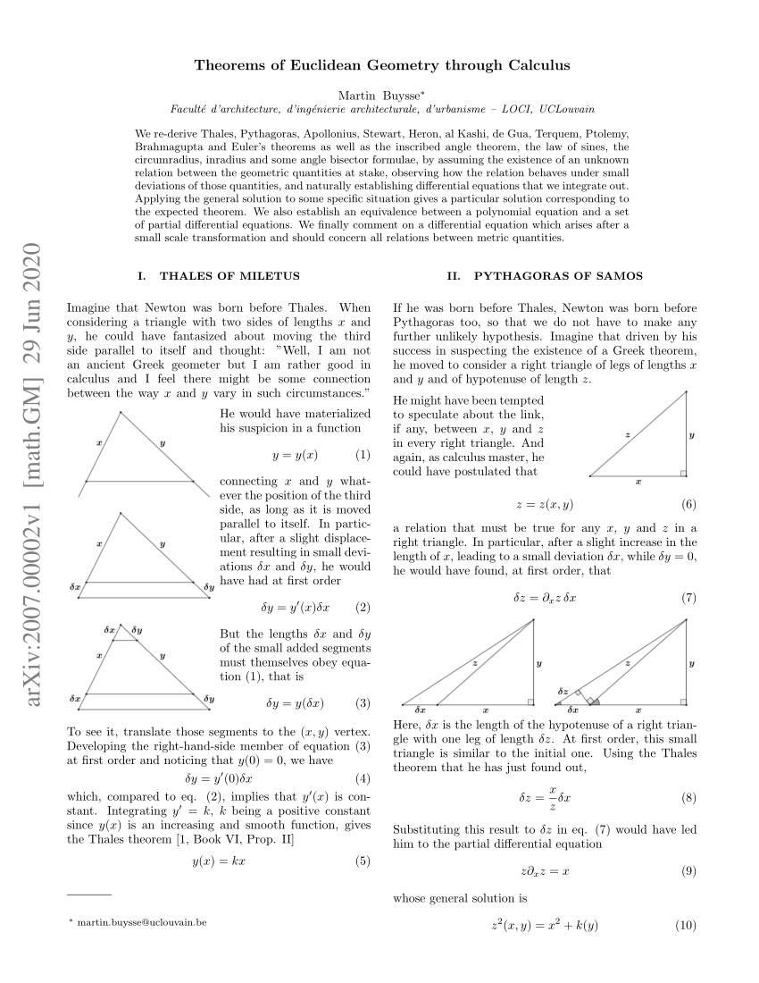 Pdf Theorems Of Euclidean Geometry Through Calculus 4015