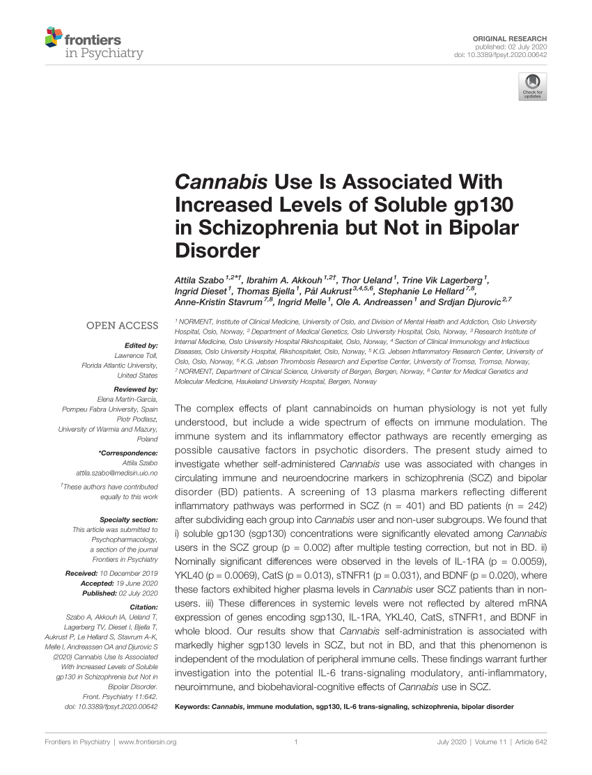 PDF) Cannabis Use Is Associated With Increased Levels of Soluble ...