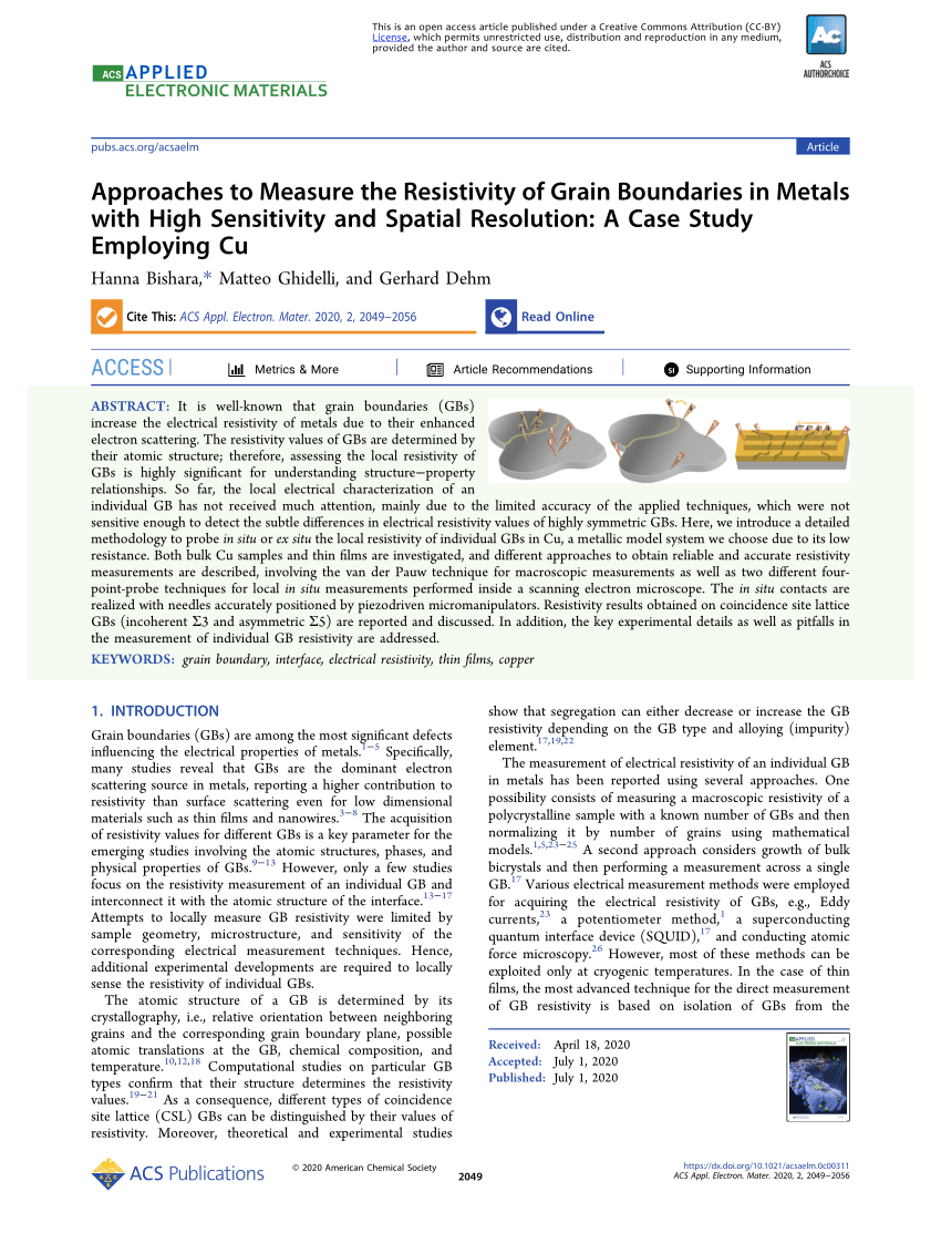 Pdf Approaches To Measure Resistivity Of Grain Boundaries In Metals With High Sensitivity And Spatial Resolution A Case Study Employing Cu