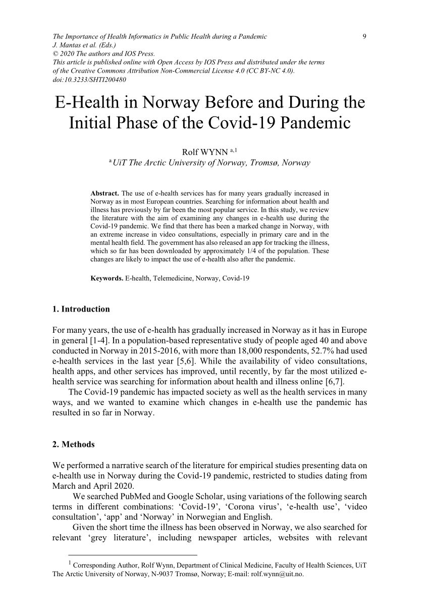 Pdf E Health In Norway Before And During The Initial Phase Of The Covid 19 Pandemic