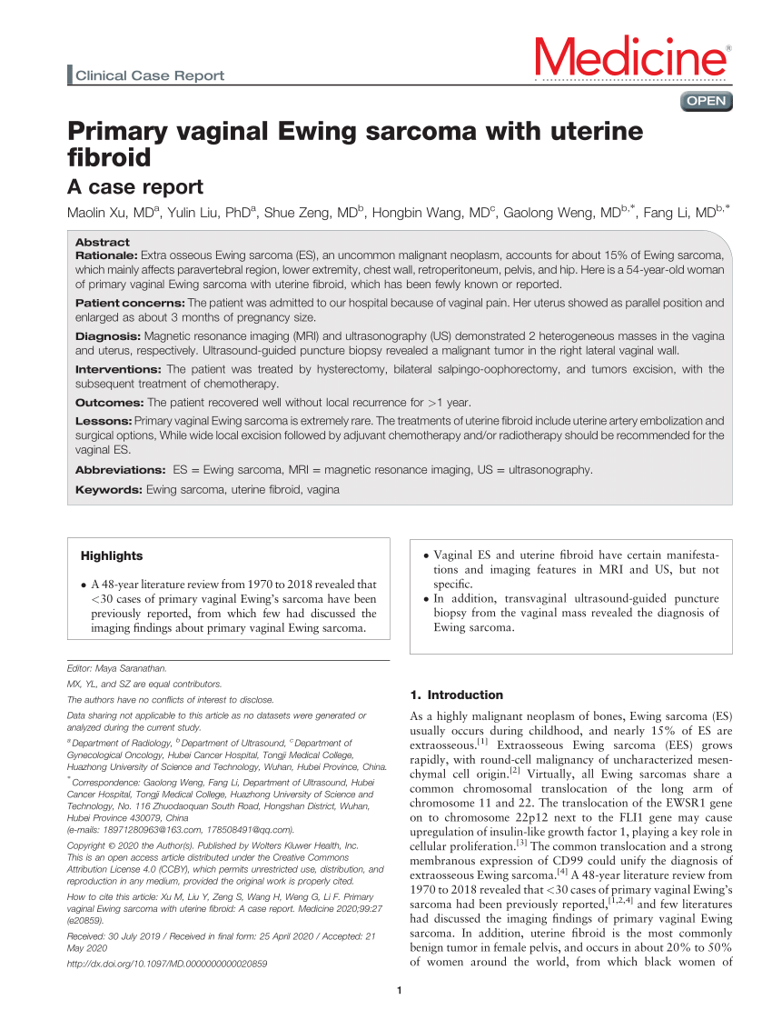 Pdf Primary Vaginal Ewing Sarcoma With Uterine Fibroid A Case Report