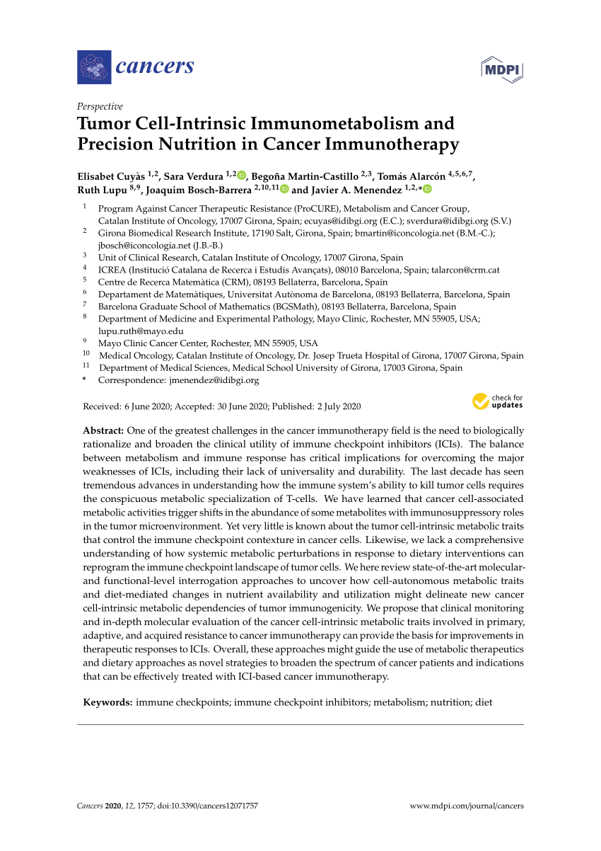 PDF) Tumor Cell-Intrinsic Immunometabolism and Precision Nutrition 
