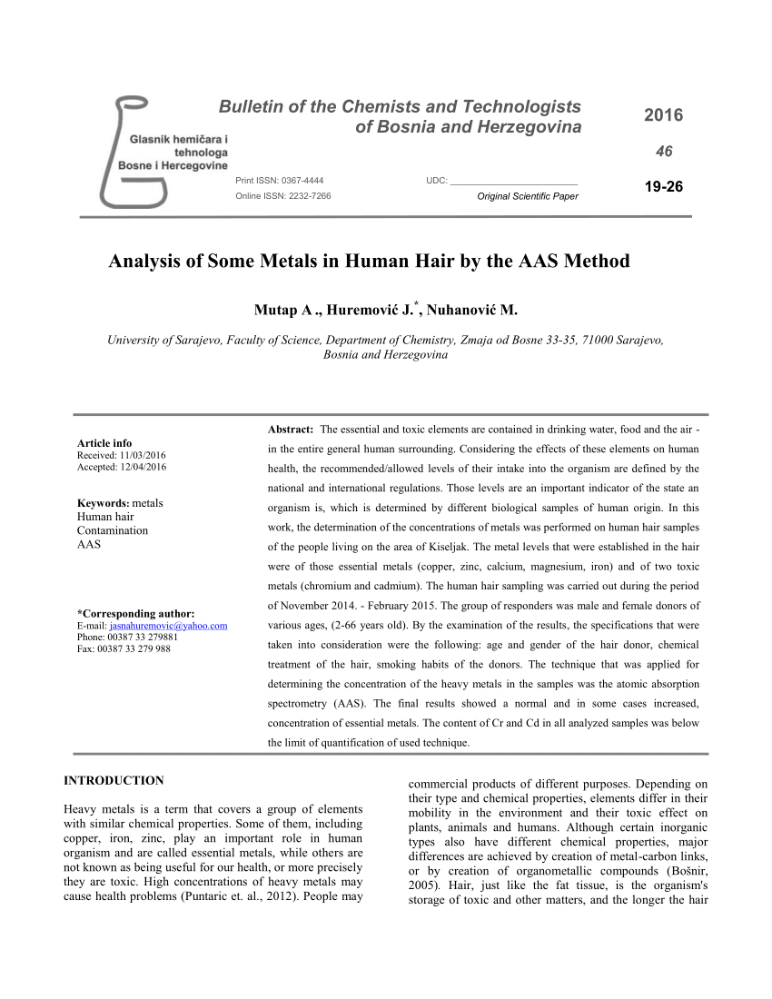 PDF) Analysis of Some Metals in Human Hair by the AAS Method