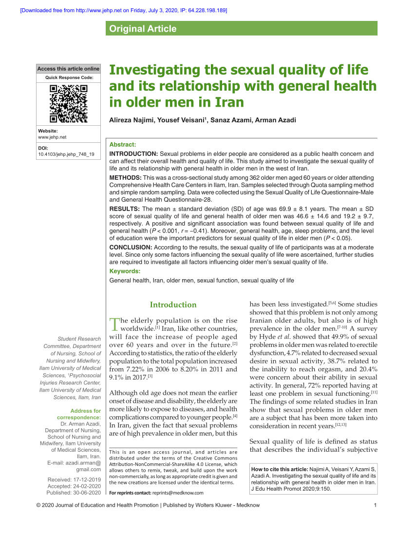 PDF Investigating the sexual quality of life and its relationship