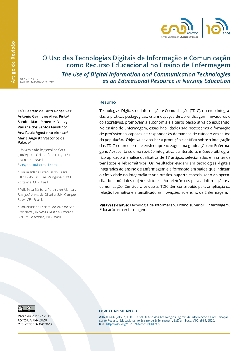 PDF) USO DE TECNOLOGIAS DIGITAIS DE INFORMAÇÃO E COMUNICAÇÃO POR