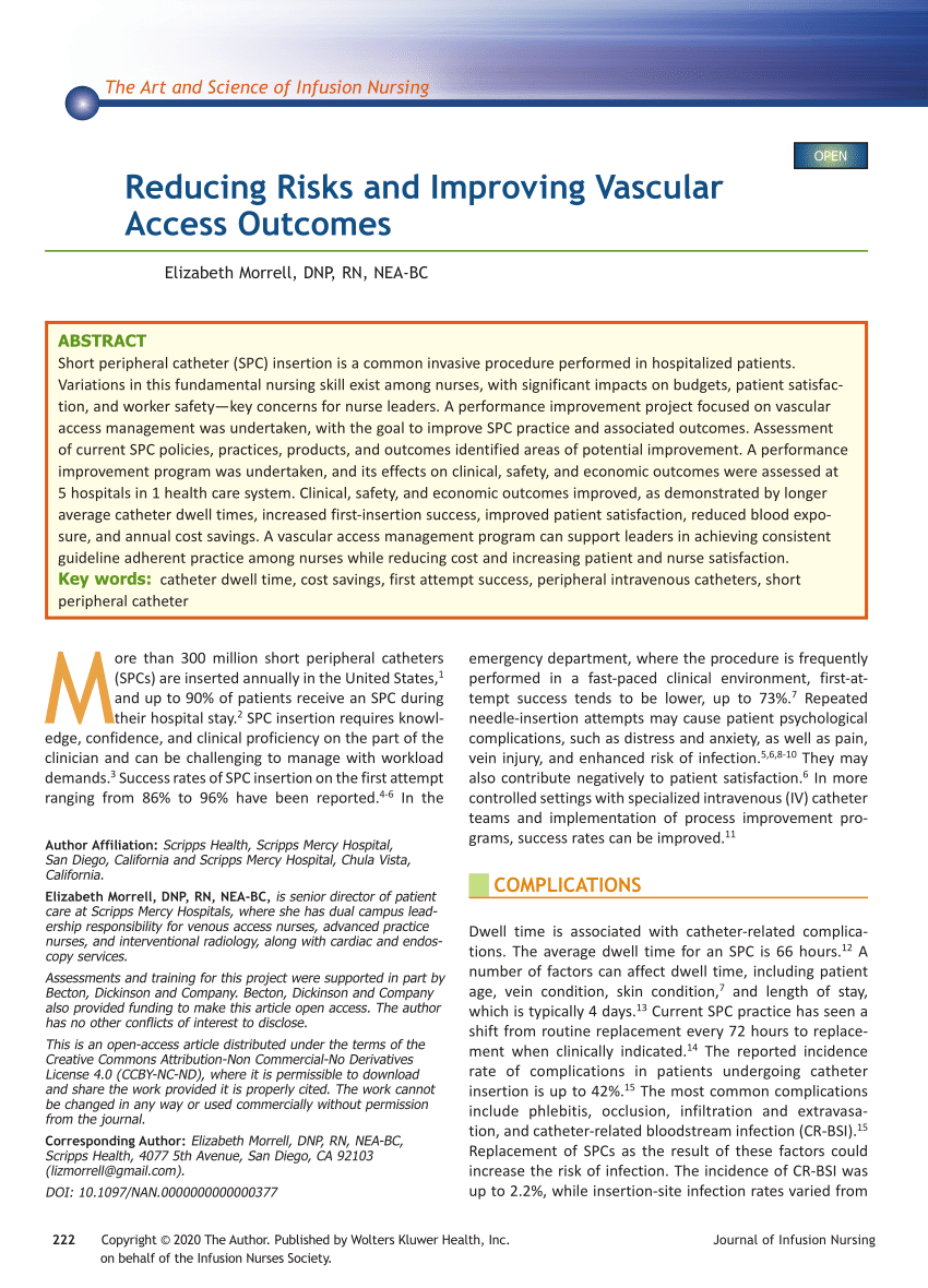Pdf Reducing Risks And Improving Vascular Access Outcomes