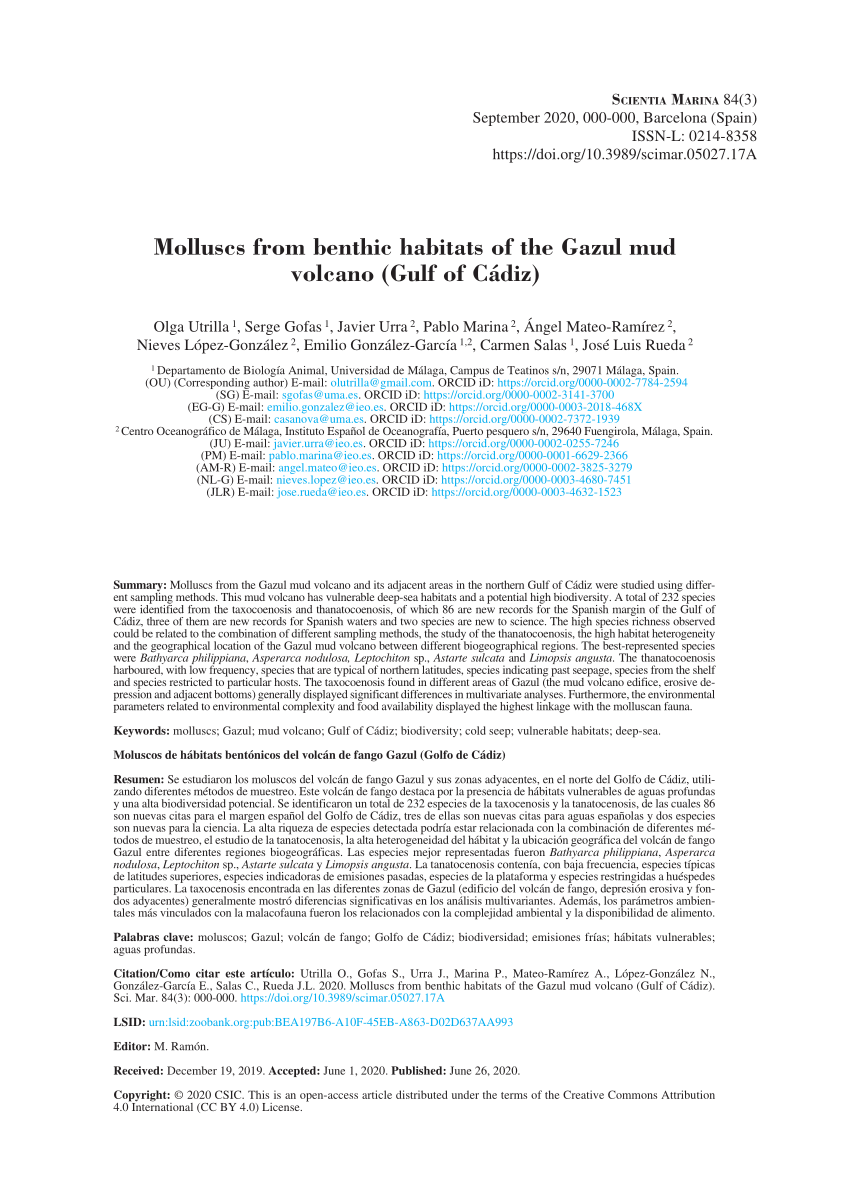 PDF) Molluscs from benthic habitats of the Gazul mud volcano (Gulf ...