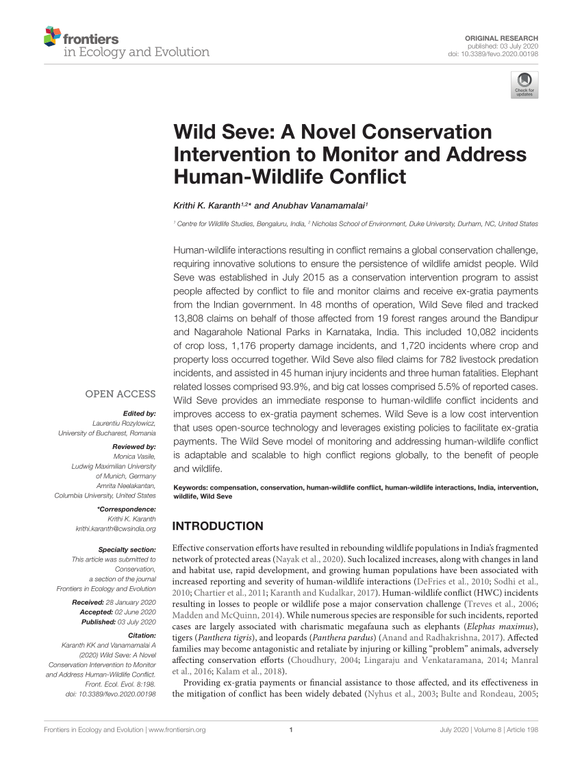 PDF) Wild Seve: A Novel Conservation Intervention to Monitor and Address  Human-Wildlife Conflict