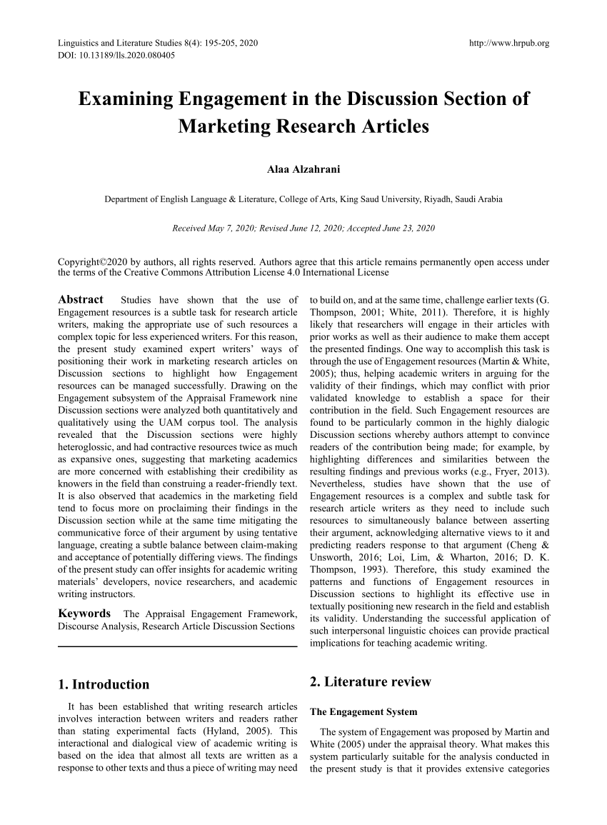 PDF) Examining Engagement in the Discussion Section of Marketing