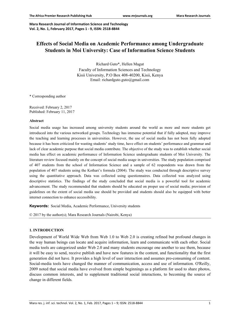 (PDF) Effects of Social Media on Academic Performance among ...