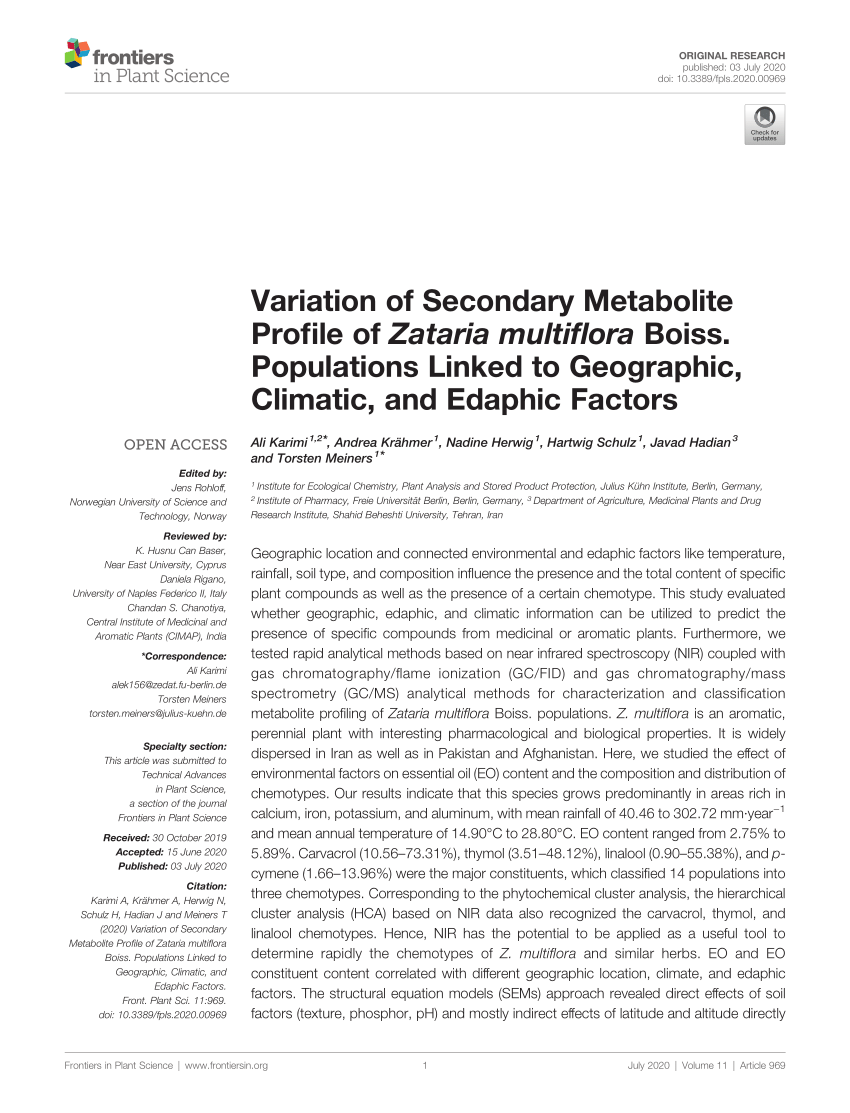 PDF) Variation of Secondary Metabolite Profile of Zataria multiflora Boiss.  Populations Linked to Geographic, Climatic, and Edaphic Factors