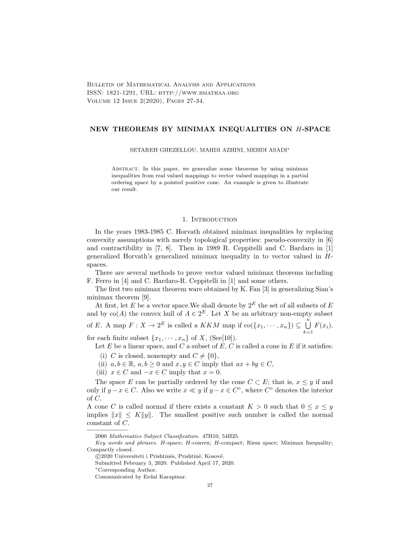 Pdf New Theorems By Minimax Inequalities On H Space