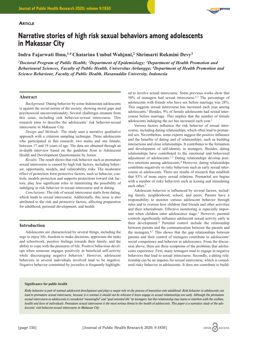 PDF) Narrative Stories of High Risk Sexual Behaviors among Adolescents in  Makassar City