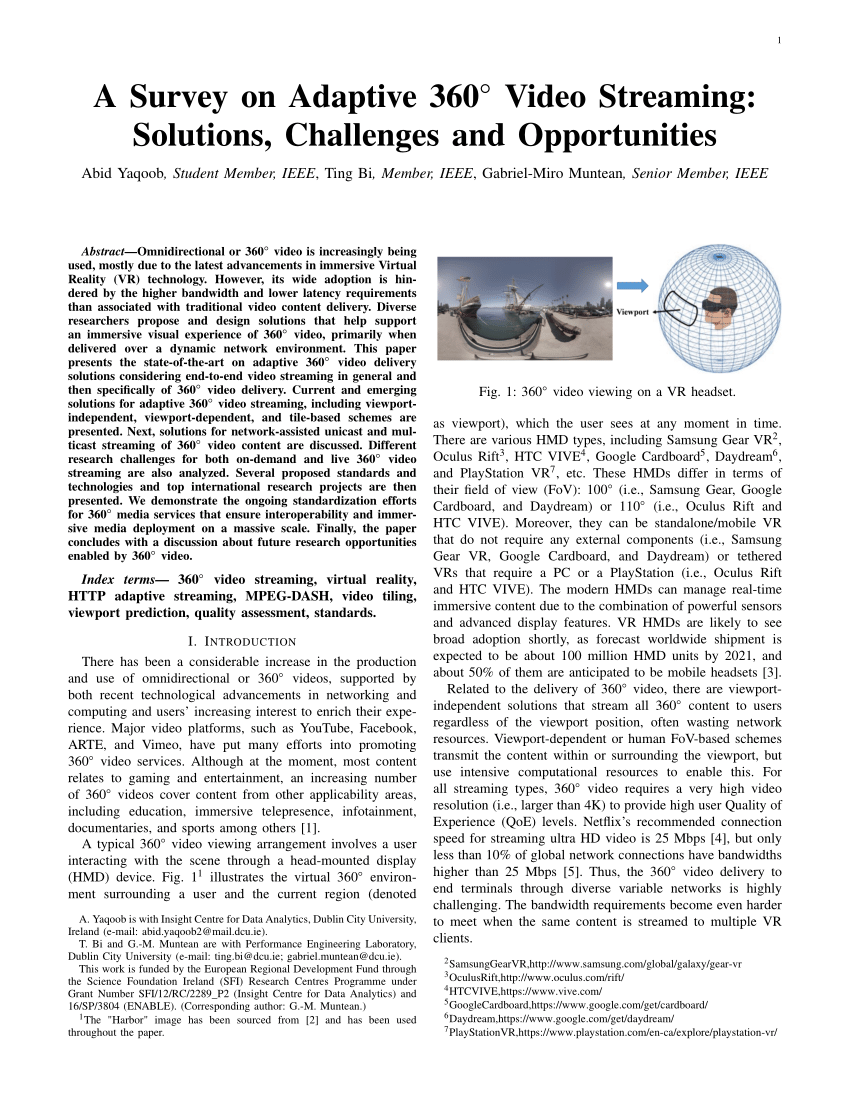 PDF) A Survey on Adaptive 360∘ Video Streaming Solutions, Challenges and Opportunities