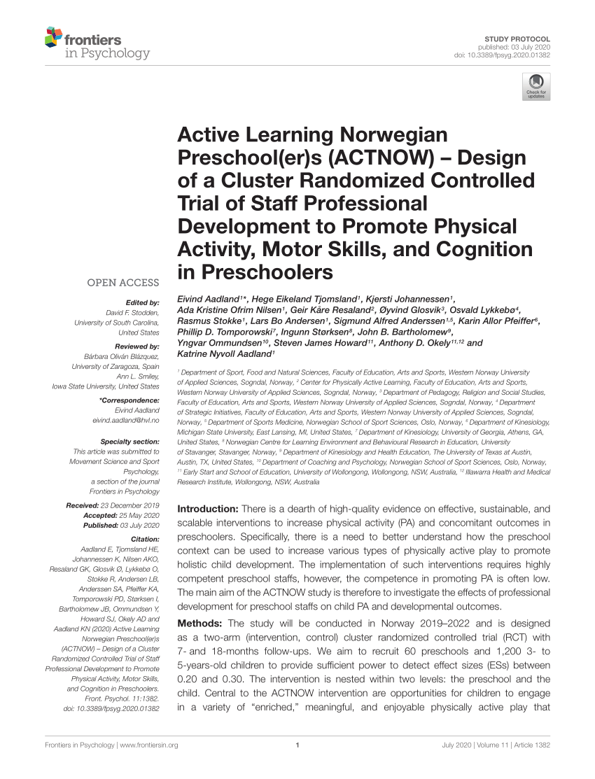 PDF) Active Learning Norwegian Preschool(er)s (ACTNOW) – Design of ...