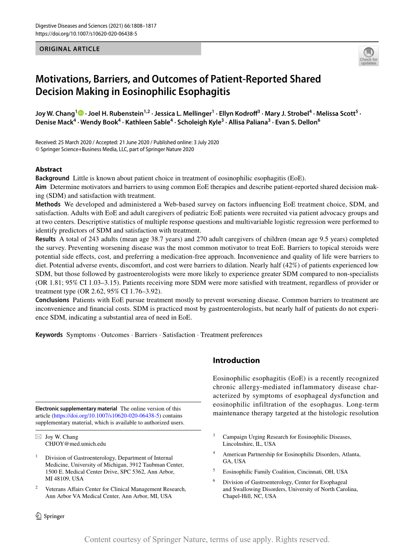 Motivations Barriers And Outcomes Of Patient Reported Shared Decision Making In Eosinophilic 1560