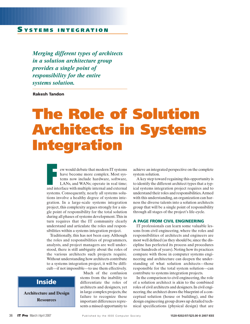 (PDF) The Role of Solution Architects in Systems Integration