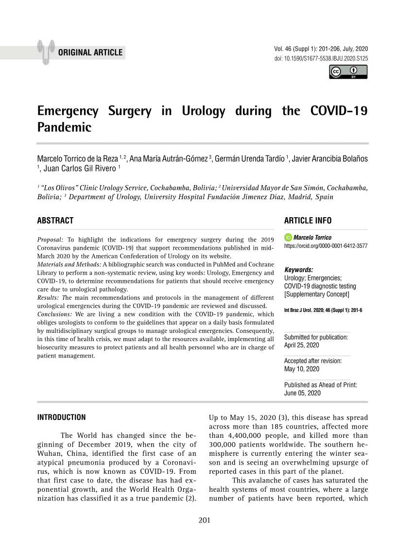 PDF Emergency Surgery in Urology during the COVID 19 Pandemic 