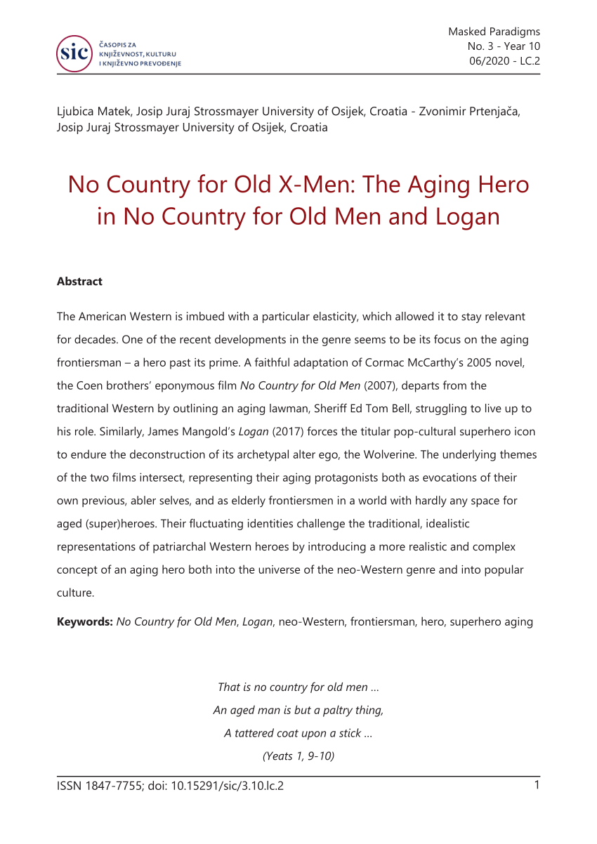 PDF) No Country for Old X-Men: The Aging Hero in No Country for Old Men and  Logan