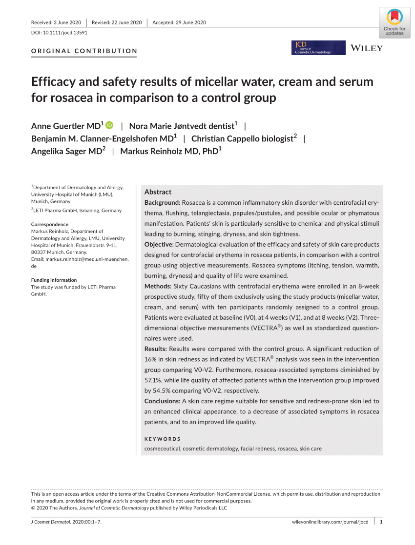 Pdf Efficacy And Safety Results Of Micellar Water Cream And Serum For Rosacea In Comparison To A Control Group