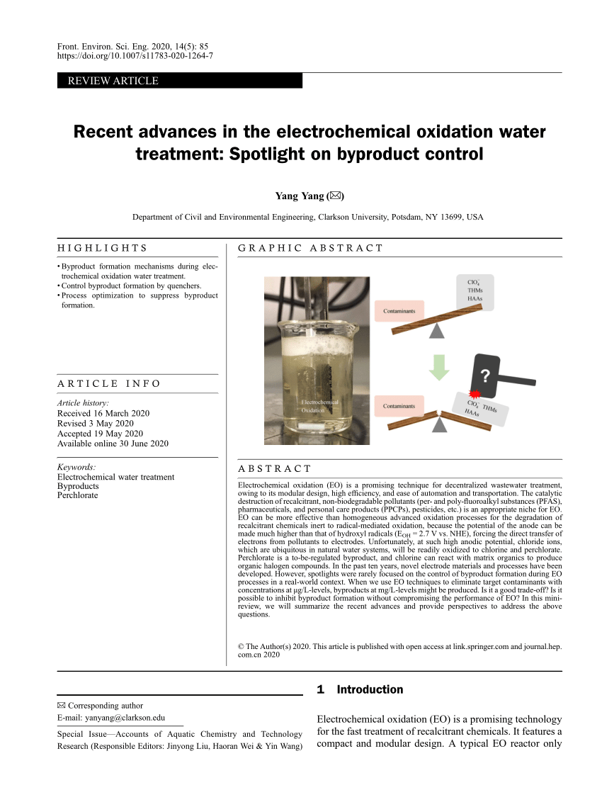 A review on the recent advances in electrochemical treatment