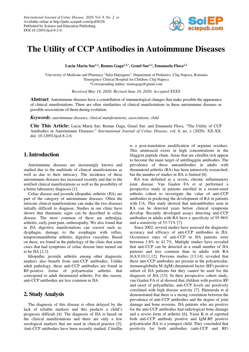 (PDF) The Utility of CCP Antibodies in Autoimmune Diseases