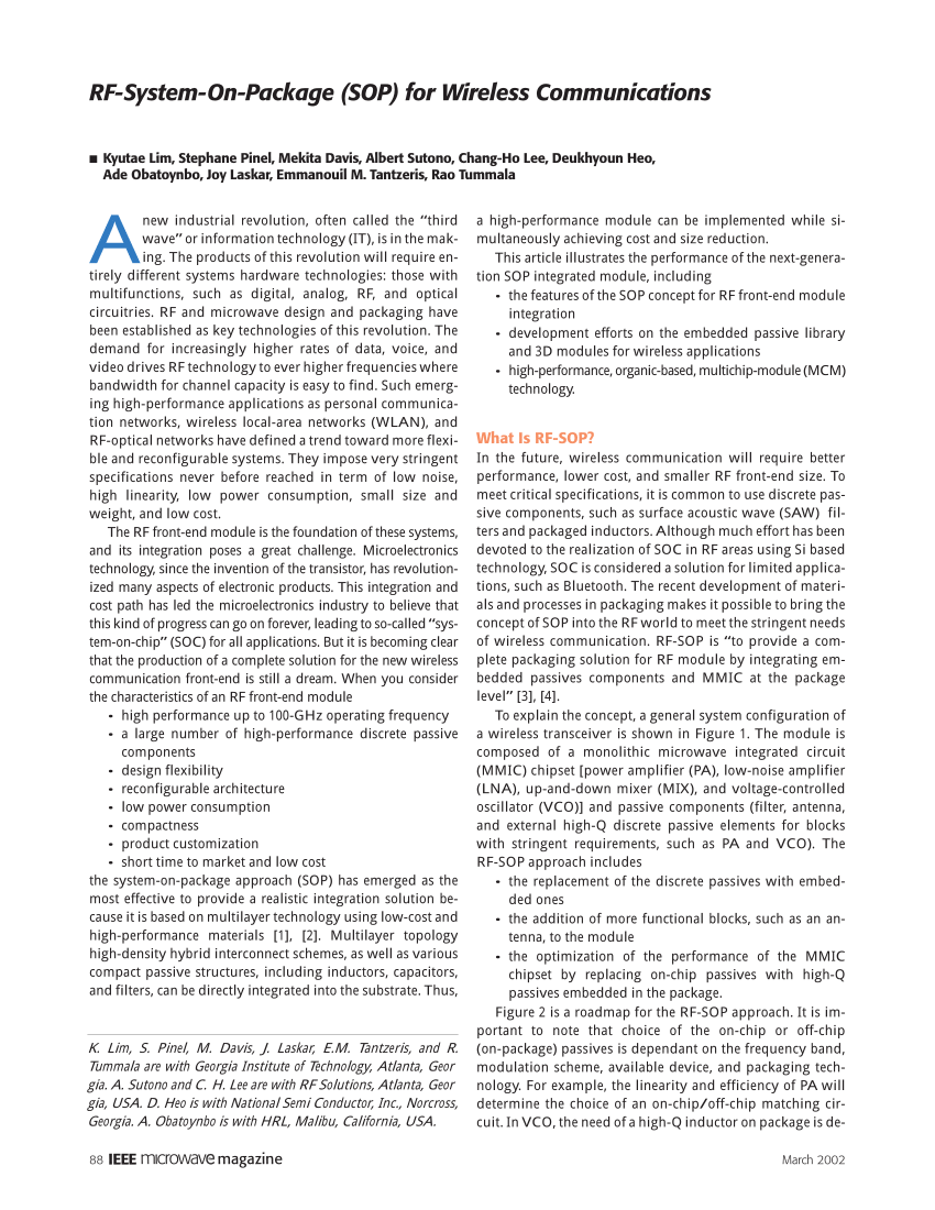 PDF) RF-System-On-Package (SOP) for wireless communications