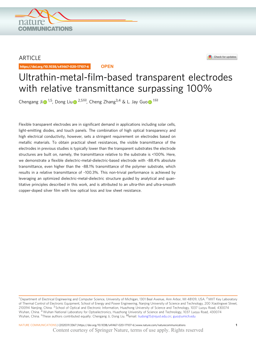 PDF) Ultrathin-metal-film-based transparent electrodes with relative  transmittance surpassing 100%